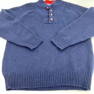Vintage Donner Mountain Men's Pure Virgin Wool Large Knit Henley Sweater Blue